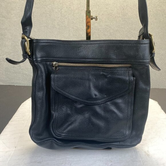 Vtg Fossil Black Genuine Leather Shoulder Bag 75082 Fossil 1954 - Picture 11 of 12